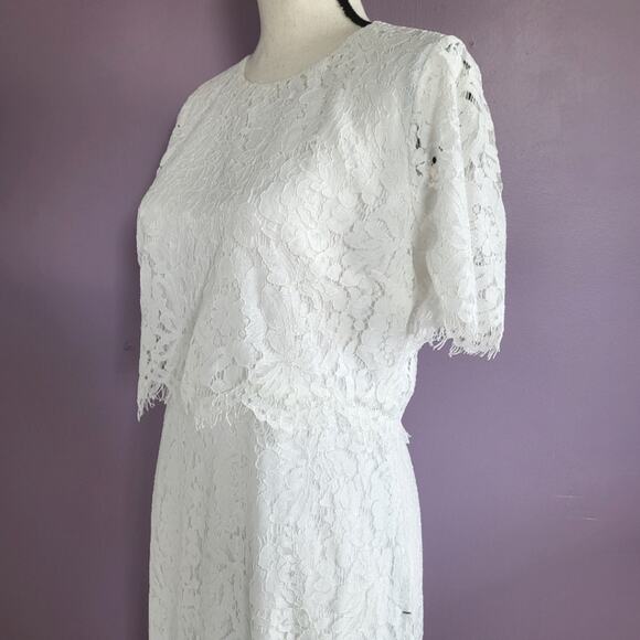NWT Lulus Devotion White Lace Scalloped Layered Short Sleeve Formal Dress - Picture 13 of 16